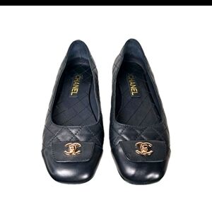 Chanel Black Quilted Leather Ballet Flats